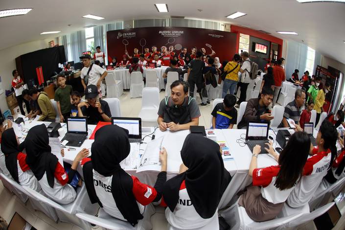 Suasana pendaftaran peserta Audisi Umum PB Djarum 2023 di Kudus (Dok. PB Djarum)