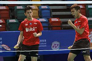 Selebrasi kemenangan Fajar Alfian/Muhammad Rian Ardianto (Indonesia).