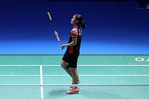 Ekspresi kekecewaan Gregoria Mariska Tunjung (Indonesia).