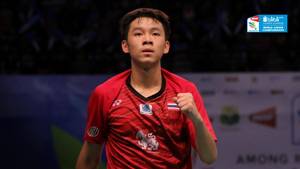 Selebrasi Kunlavut Vitidsarn (Thailand) saat mendapatkan poin