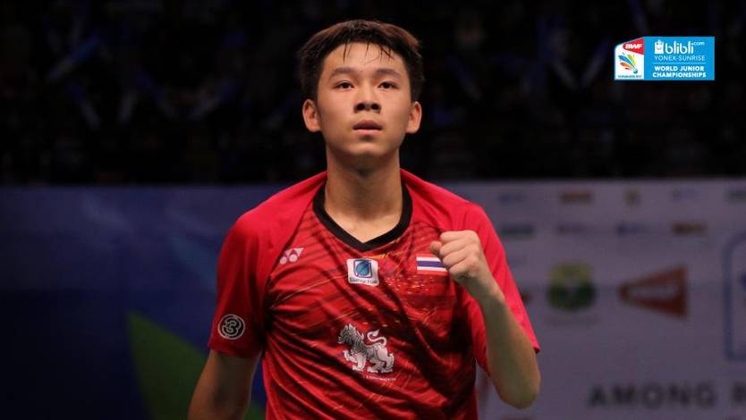 Selebrasi Kunlavut Vitidsarn (Thailand) saat mendapatkan poin