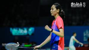 Gloria Emanuelle Widjaja (Indonesia) saat tampil di kejuaraan Blibli Indonesia Open 2019 BWF World Tour Super 1000.