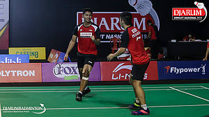 Selebrasi kemenangan Calvin Kristanto/Hendra Gustiawan (PB Djarum Kudus).