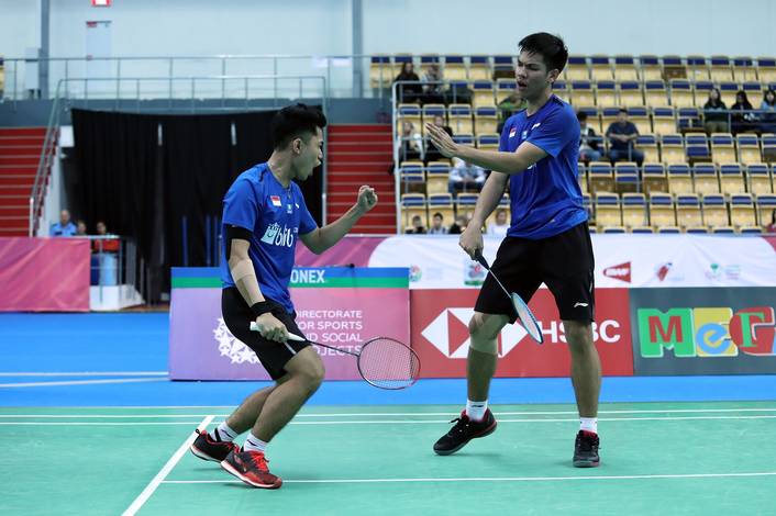 Selebrasi ganda putra Indonesia, Leo Rolly Carnando/Daniel Marthin. (Foto: PP PBSI)