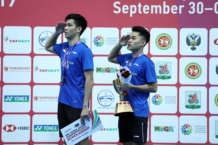 Leo Rolly Carnando/Daniel Marthin (PB Djarum Kudus) saat menjuarai World Junior Championships 2019.