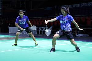 muda Siti Fadia Silva Ramadhanti/Ribka Sugiarto (Indonesia) saat melakukan sesi latihan.