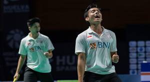 Selebrasi kemenangan Pramudya Kusumawardana/Yeremia Erich Yoche Yacob Rambitan (Indonesia). (Foto: Badminton Spain)