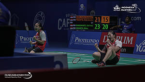 Selebrasi kemenangan Ribka Sugiarto/Siti Fadia Silva Ramadhanti (Indonesia).