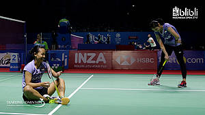 Rizki Amelia Pradipta/Della Destiara Haris saat bertanding di Blibli Indonesia Open 2018.