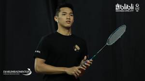 Jonatan Christie (Indonesia) saat bersiap memulai latihan.