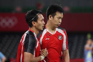 Ekspresi kekecewaan Hendra Setiawan/Mohammad Ahsan (Indonesia). (Foto: BADMINTONPHOTO - Yves Lacroix)