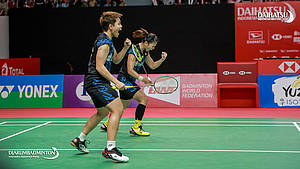 Selebrasi kemenangan Greysia Polii/Apriyani Rahayu (Indonesia).