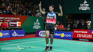 Selebrasi kemenangan Ikhsan Leonardo Imanuel Rumbay (Indonesia).