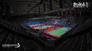 Suasana Istora Senayan sebelum pelaksanaan Blibli Indonesia Open 2019.
