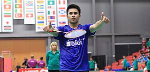 Selebrasi Ikhsan Leonardo Imanuel Rumbay saat berhasil menyumbangkan poin untuk Indonesia.