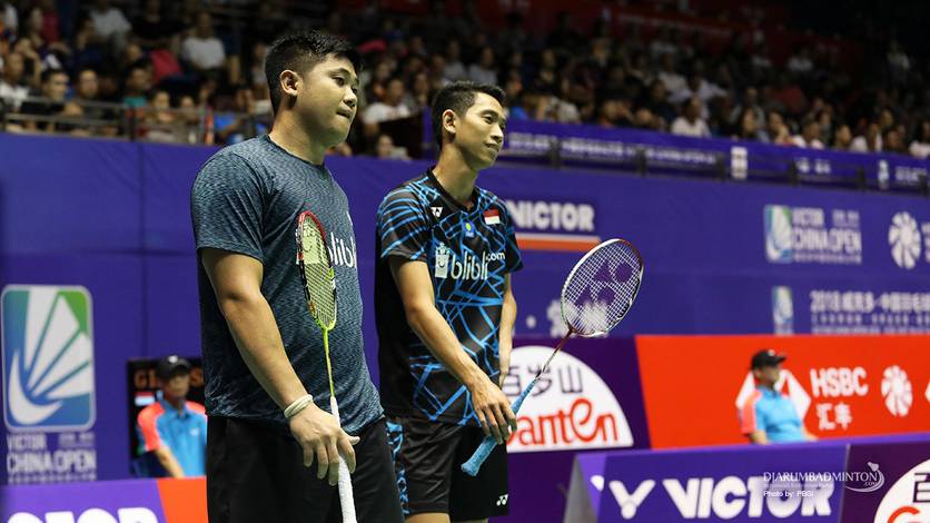 Ekspresi kekecewaan Wahyu Nayaka Arya Pankaryanira/Ade Yusuf Santoso. (Foto: PBSI)