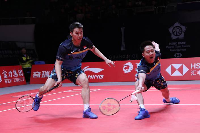 Kevin Sanjaya Sukamuljo/Marcus Fernaldi Gideon berusaha menggapai pengembalian.