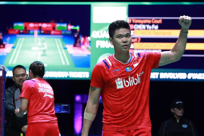 Selebrasi Praveen Jordan/Melati Daeva Oktavianti (Indonesia).