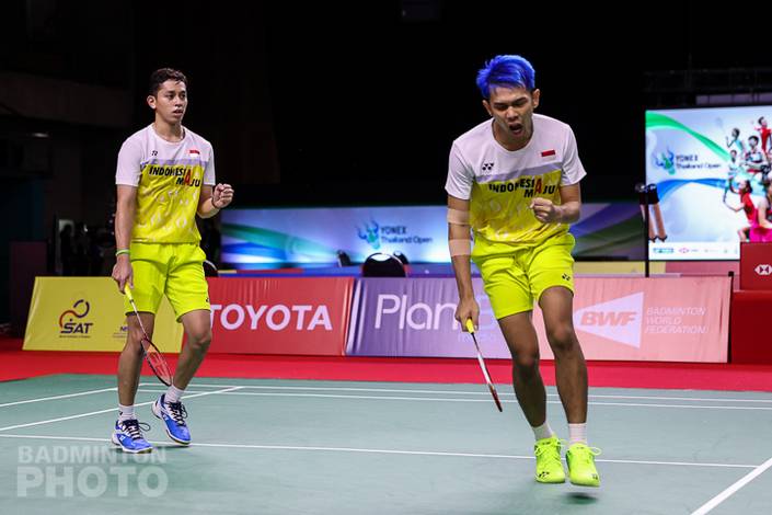 Selebrasi Fajar Alfian/Muhammad Rian Ardianto (Indonesia). (Copyright: Badmintonphoto | Courtesy of BWF)