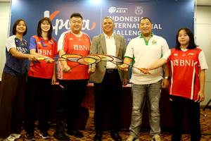 Sesi jumpa pers jelang Indonesia International Challenge 2023 - Surabaya (Humas PP PBSI)
