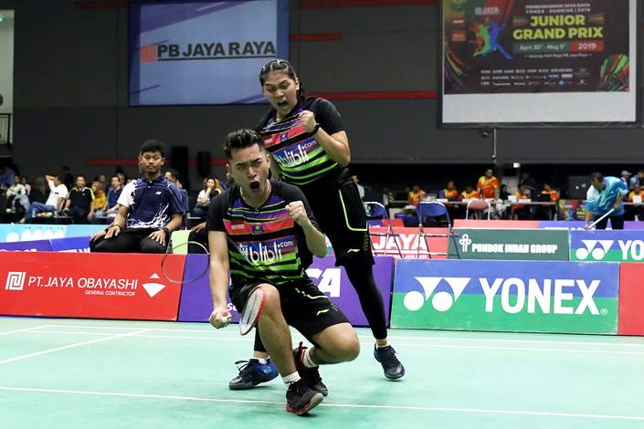 Selebrasi kemenangan Leo Rolly Carnando/Indah Cahya Sari Jamil (Indonesia).