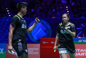 Selebrasi Praveen Jordan/Melati Daeva Oktavianti (Indonesia). (Foto: PP PBSI)