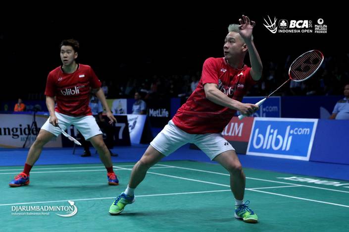 Kevin Sanjaya Sukamuljo/Marcus Fernaldi Gideon Saat Berlaga Pada Ajang Indonesia Open 2017.