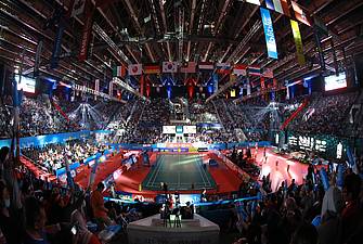 Suasana jelang partai final Blibli Indonesia Open 2019 di Istora, Senayan.