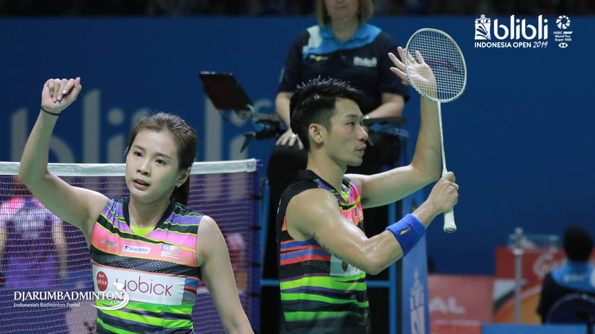 Selebrasi kemenangan ganda campuran Malaysia, Chan Peng Soon/Goh Liu Ying.