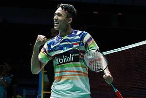 Selebrasi Jonatan Christie (Indonesia).