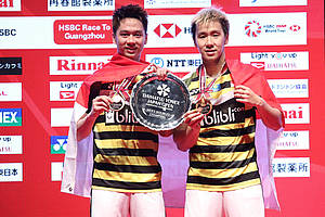 Kevin Sanjaya Sukamuljo/Marcus Fernaldi Gideon menjadi juara Jepang Open 2018 BWF World Tour Super 750.