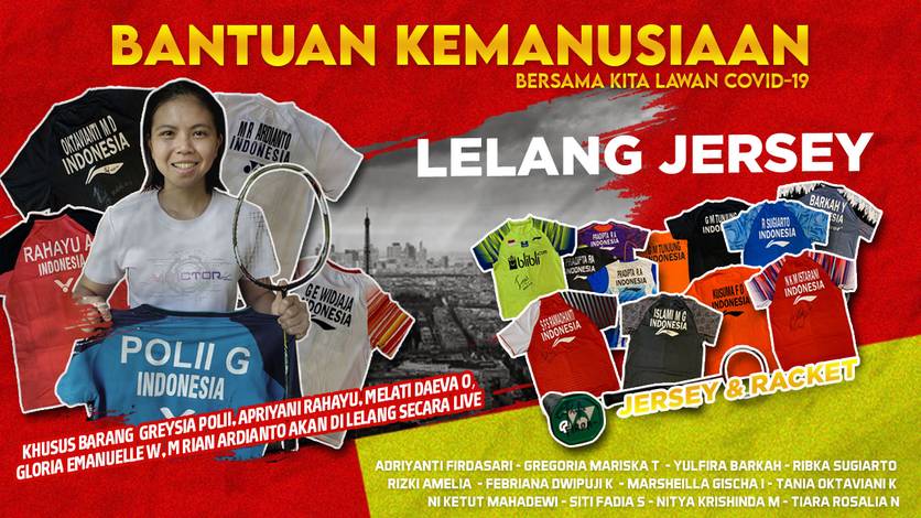 Lelang Jersey dan Raket untuk donasi. Total dana yang terkumpul Rp 34 juta.