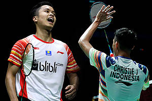 Anthony Sinisuka Ginting (kiri) dan Jonatan Christie.