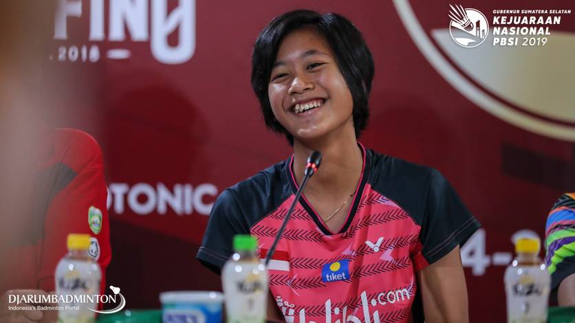 Putri Kusuma Wardani (Indonesia) saat menghadiri konfrensi pers Kejuaraan Nasional PBSI 2019.
