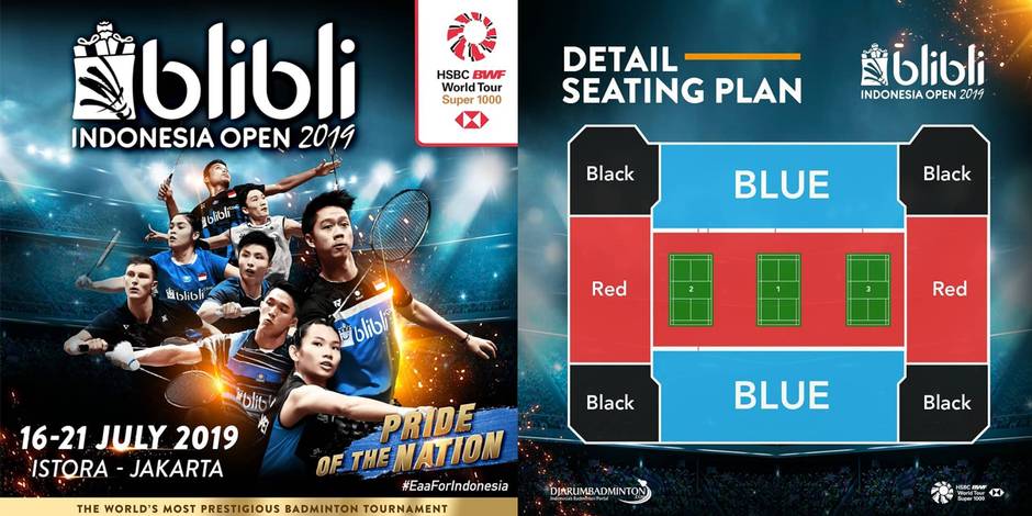 Informasi tempat duduk berdasarkan kategori tiket Blibli Indonesia Open 2019 BWF World Tour Super 1000.