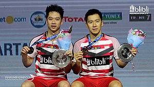 Marcus Fernaldi Gideon/Kevin Sanjaya Sukamuljo Juarai Ganda Putra di final Blibli Indonesia Open 2018