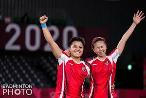 Selebrasi kemenangan ganda putri Indonesia, Greysia Polii/Apriyani Rahayu. (Foto: BADMINTONPHOTO - Shi Tang)