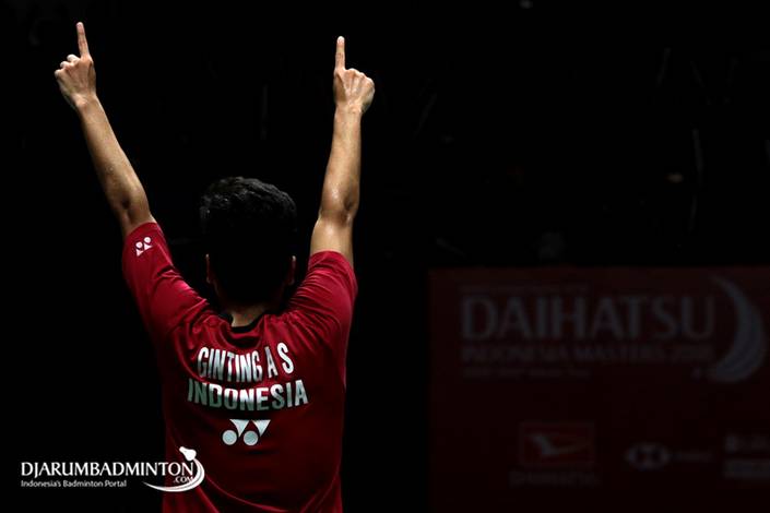 Selebrasi Anthony Sinisuka Ginting (Indonesia).