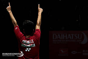 Selebrasi Anthony Sinisuka Ginting (Indonesia).