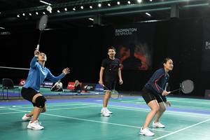 Sesi latihan pertama tim bulu tangkis Indonesia jelang Denmark Open 2023 (Humas PP PBSI)
