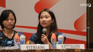 Ni Ketut Mahadewi Istarani (kanan) saat menghadiri konfrensi pers Daihatsu Indonesia Masters 2020 BWF World Tour Super 500.