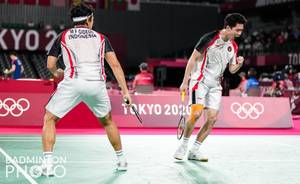 Selebrasi kemenangan Kevin Sanjaya Sukamuljo/Marcus Fernaldi Gideon (Indonesia). (Foto: BADMINTONPHOTO - Shi Tang)