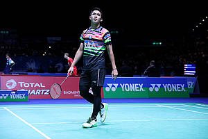 Ekspresi kekecewaan Jonatan Christie (Indonesia).