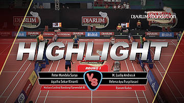 Peter Mandala Surya Sumardi/Agatha Sekar Kinanti Putri (Mutiara Cardinal Bandung/Sarwendah BC) VS M. Lucky Andres Apriyanda/Helena Ayu Puspitasari (Djarum Kudus)