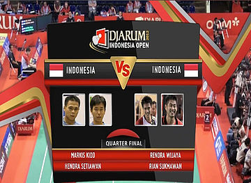 Markis Kido/Hendra Setiawan (INDONESIA) VS Rendra Wijaya/Rian Sukmawan (INDONESIA) Mens Double Quarter Final Djarum Indonesia Super Series Priemer 2012