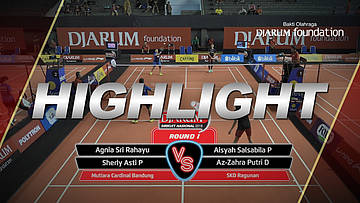 Agnia Sri Rahayu/Sherly Asti Pratiwi (Mutiara Cardinal Bandung) VS Aisyah Salsabila Putri Pranata/Az-Zahra Putri Dania (Sekolah Khusus Olahraga Ragunan)